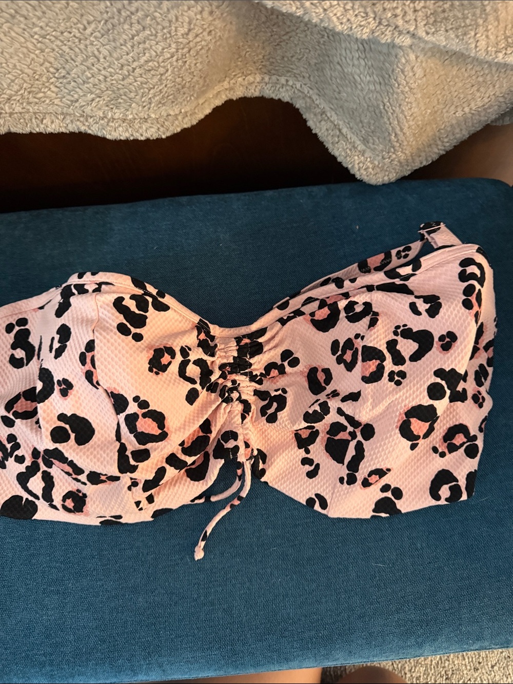 Elomi Size 42I Strapless Pink Leopard Print Bandeau Bikini Top one strap